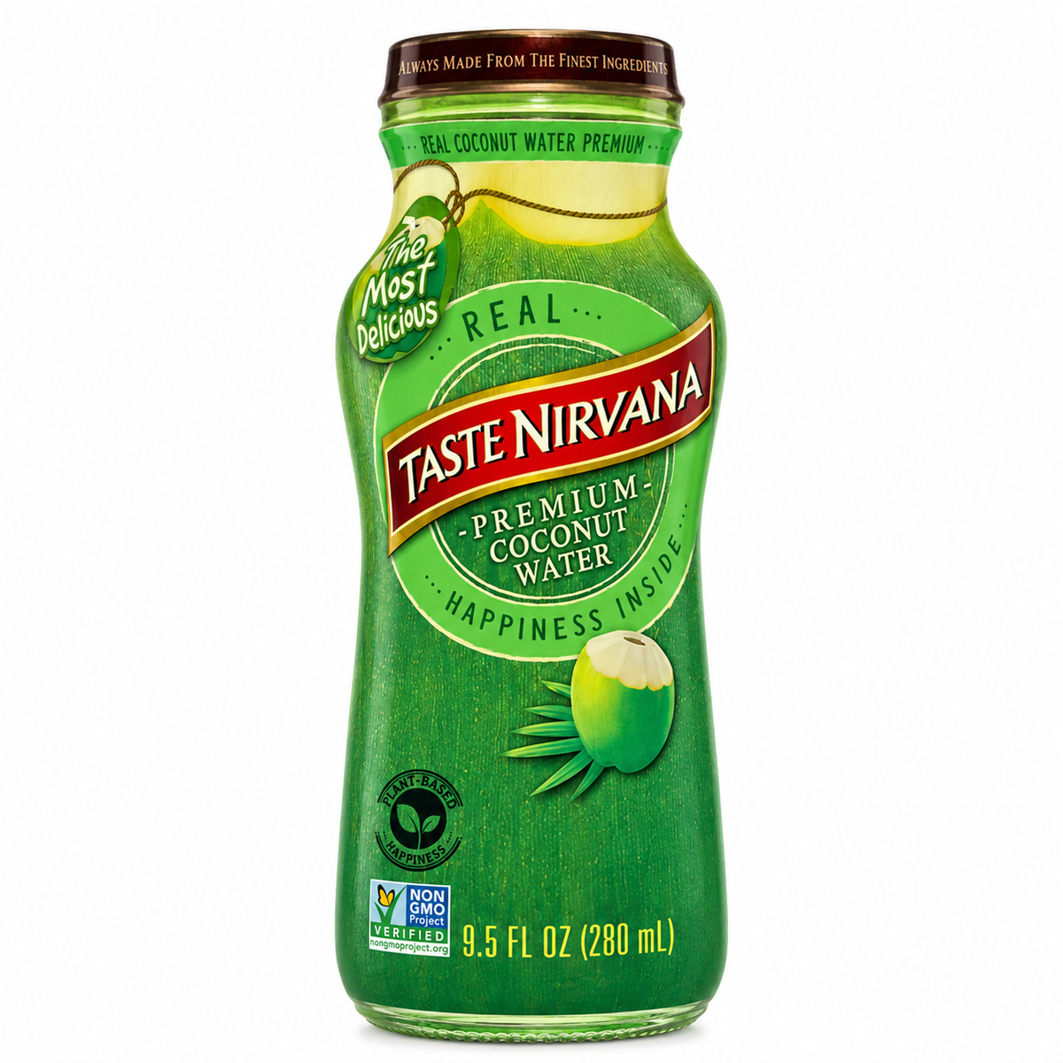 Taste Nirvana Premium Coconut Water, 9.5 fl oz (280 mL) Glass Bottles, 12-Pack, Product of Thailand