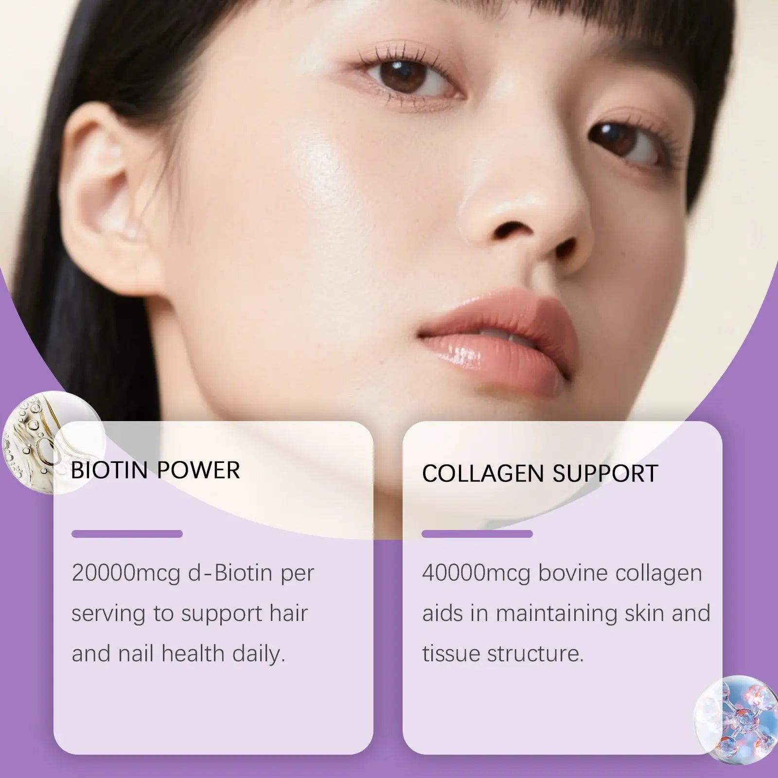 Biotin Collagen Hair Care Drops 60,000 mcg 💜 Liquid Hair Growth Vitamins for Stronger Hair, Skin & Nails | 2oz (30 Servings) Omura