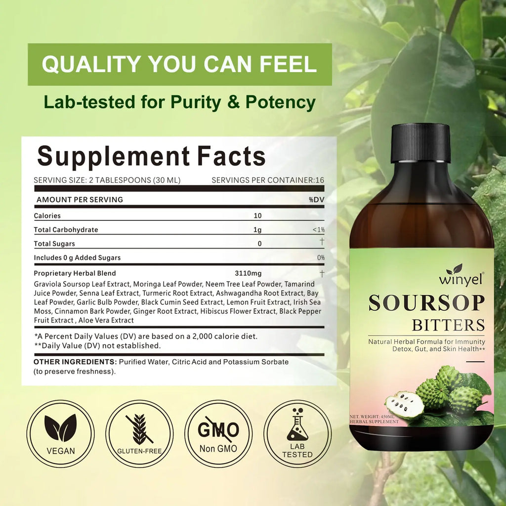 Omura Soursop Bitters Liquid 15 herb detox and digestive support formula