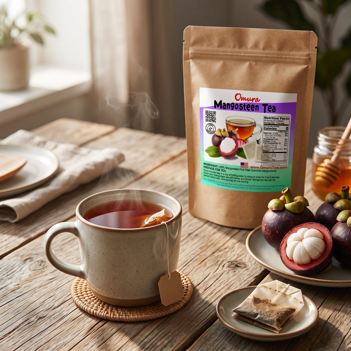 Omura Organic Mangosteen Tea – Pure Fruit Peel Powder Tea Bags (Rich in Xanthones & Antioxidants)