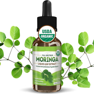 Organic Moringa Leaf Drops liquid extract 2oz for natural energy wellness and daily vitality