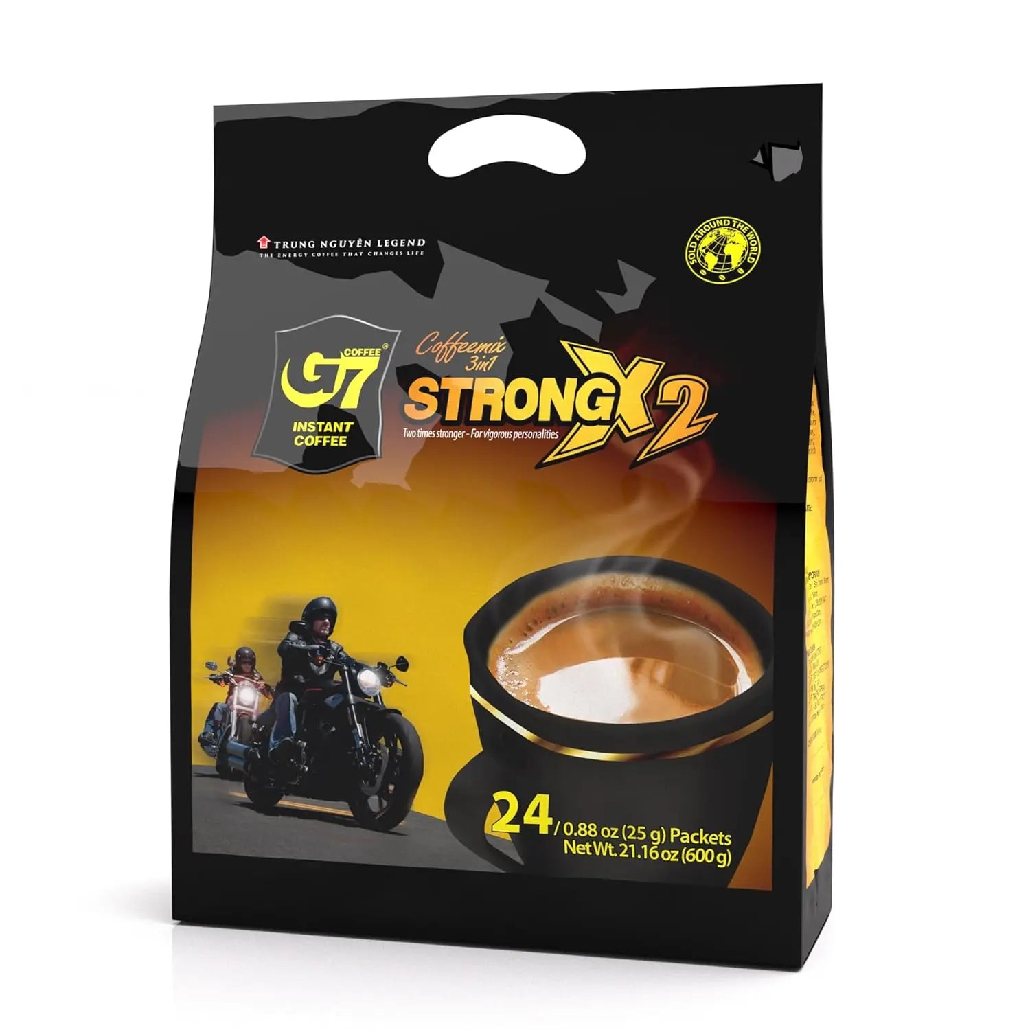 Trung Nguyen G7 Strong X2 instant coffee 3 in 1 24 sticks bag Vietnamese coffee energy boost